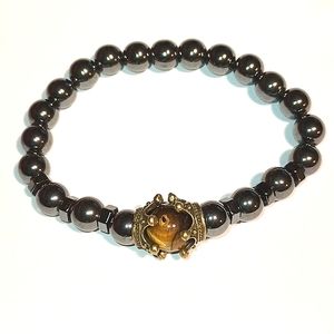 INDIGO HEALS SEMIPRECIOUS STONES TIGER EYE/HEMATITE WITH CENTER STONE BRACELET